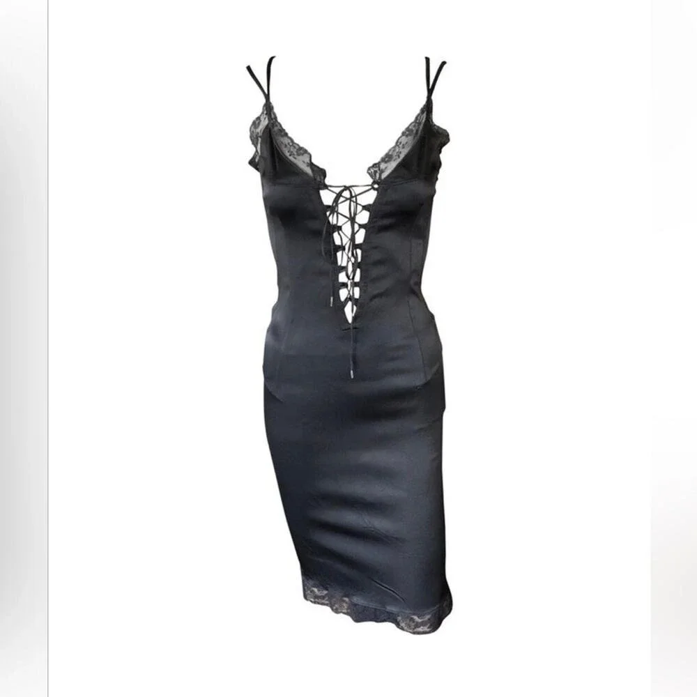 D&G by Dolce & Gabbana c. 2001 Corset Lace Up Bustier Black Dress 0